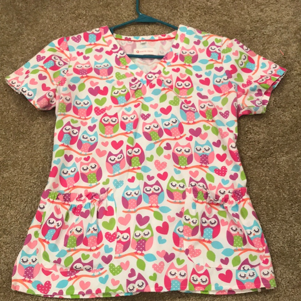 White Cross Owl scrub top